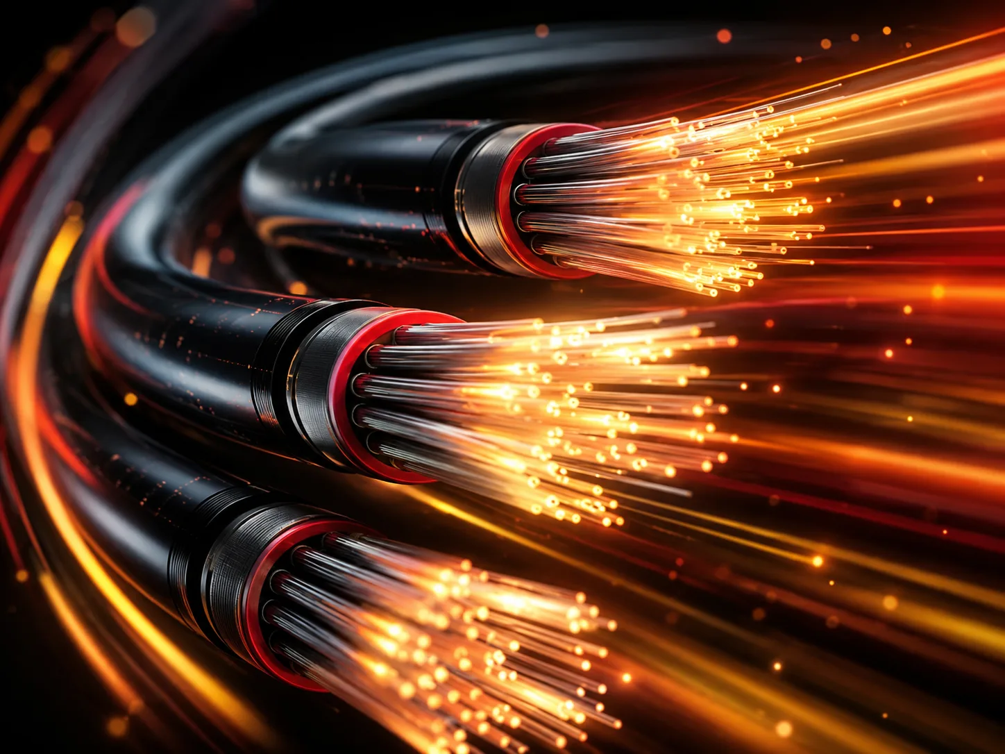 Ilustração de cabos de fibra óptica iluminados